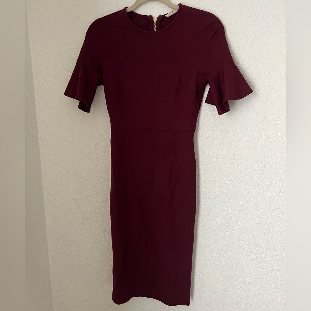 Rachel Parcell Flutter Sleeve Maroon Dress